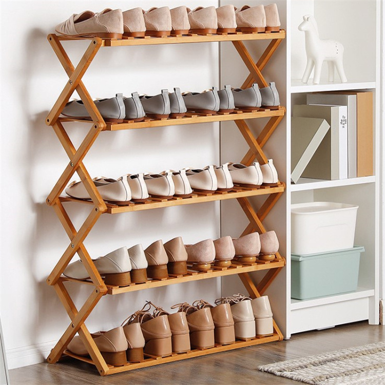 High Quality Designs Eco-friendly Bamboo Shoe Rack Folding Shoe Storage Display Rack