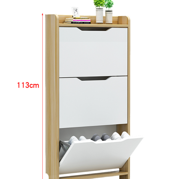 Tipping bucket shoe cabinet, ultra-thin household door, extremely narrow and large-capacity shoe storage