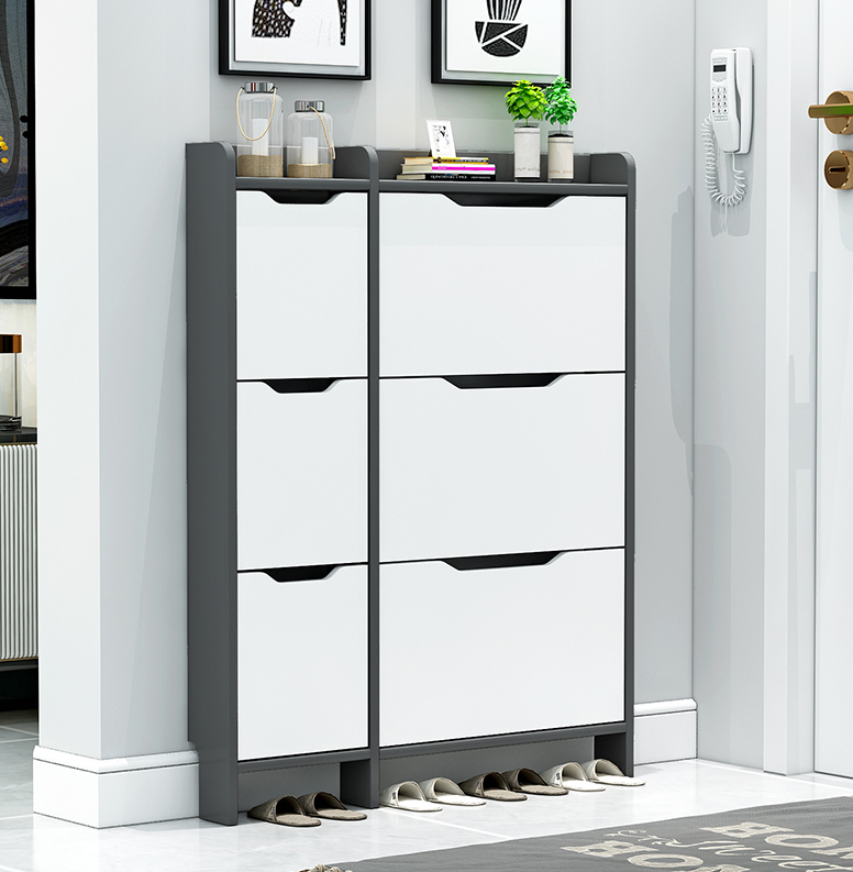 Tipping bucket shoe cabinet, ultra-thin household door, extremely narrow and large-capacity shoe storage