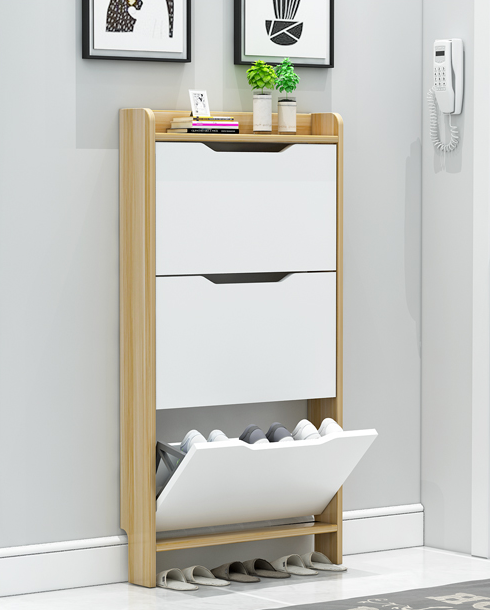 Tipping bucket shoe cabinet, ultra-thin household door, extremely narrow and large-capacity shoe storage