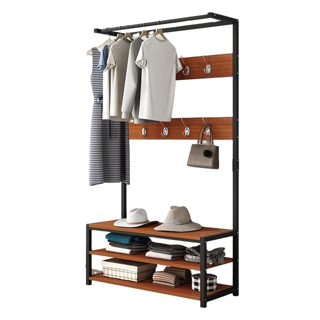 YQ Bedroom Hall Tree Shoe Bench Removable Hooks Top Shelf Hallway Bedroom Dorm Apartment Industrial Entryway Storage Coat Rack