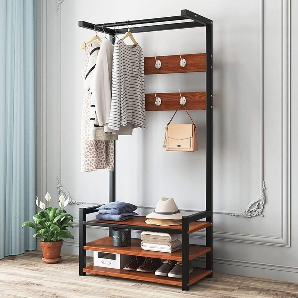 YQ Forever Hooks Top Shelf Hallway Bedroom Dorm Apartment Industrial Hall Tree Shoe Bench Removable Entryway Storage Coat Rack