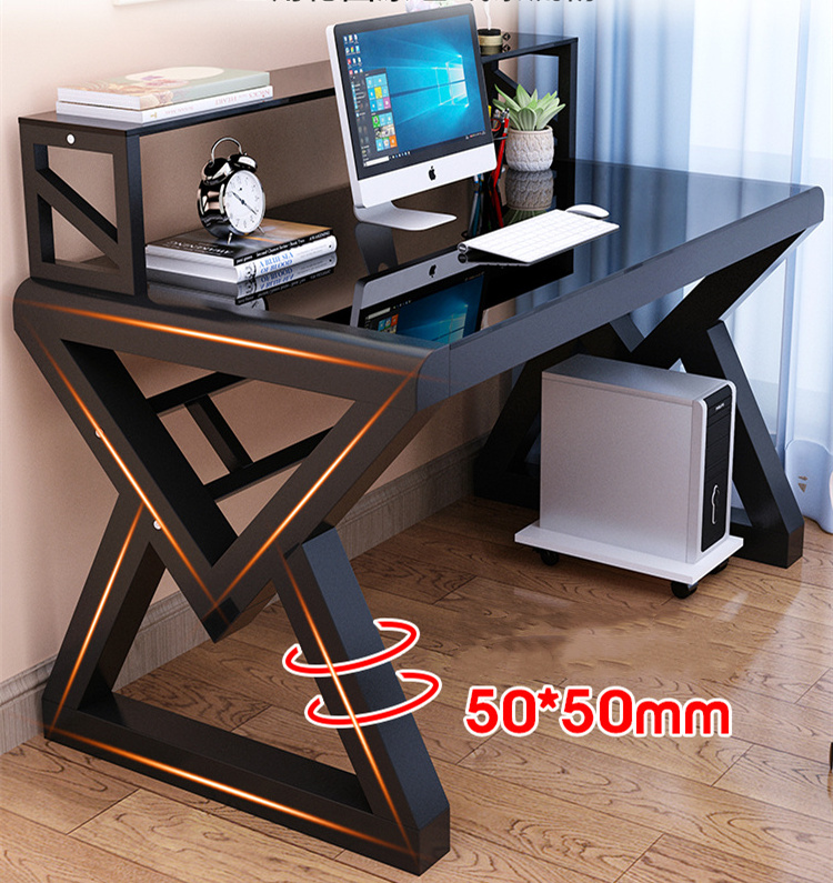 YQ Forever Study Table Workstation Desk Tempered glass Table Top Office Desk Computer Table With Bookshelf