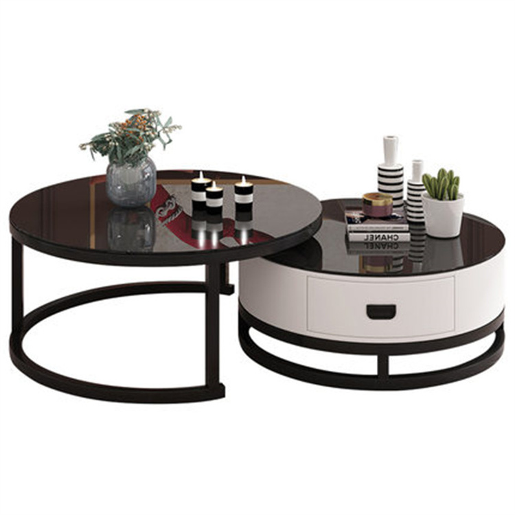 Modern Living Room Furniture Storage Tea Table Gold Metal Frame Center Sofa Round Marble Coffee Table