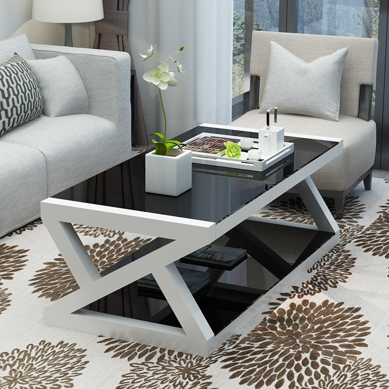 Home Furniture Rectangle Steel Metal Tempered Glass Office Home Coffee Table