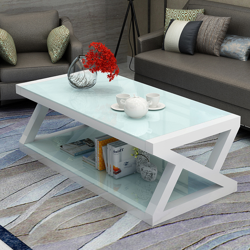 Home Furniture Rectangle Steel Metal Tempered Glass Office Home Coffee Table