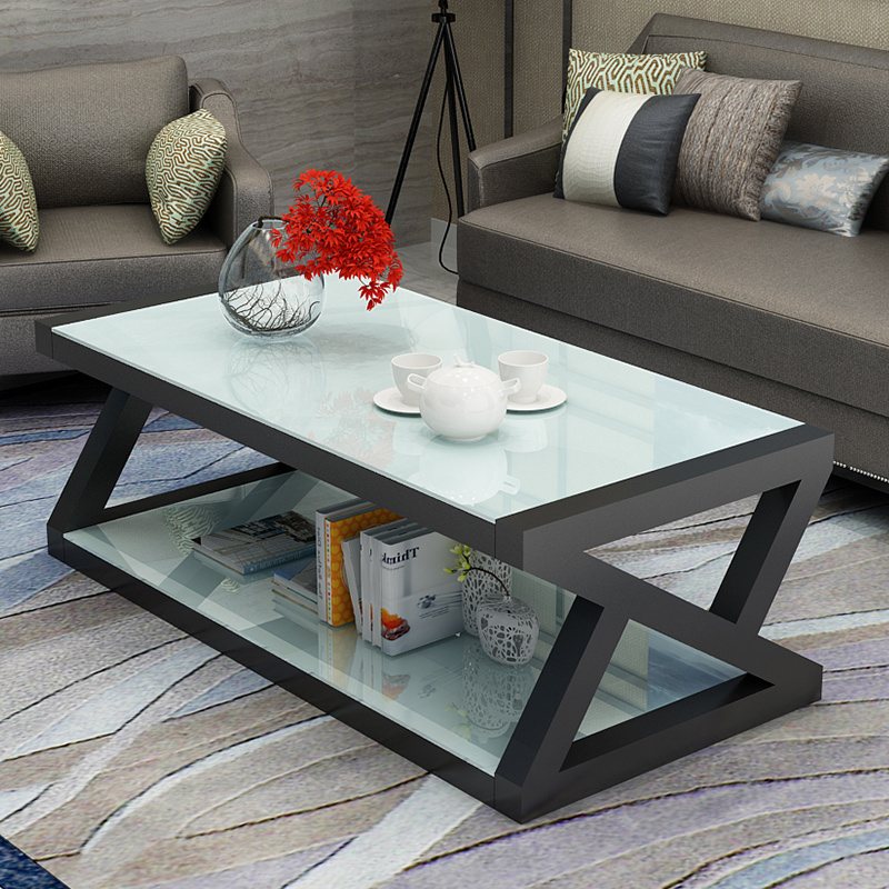 Home Furniture Rectangle Steel Metal Tempered Glass Office Home Coffee Table