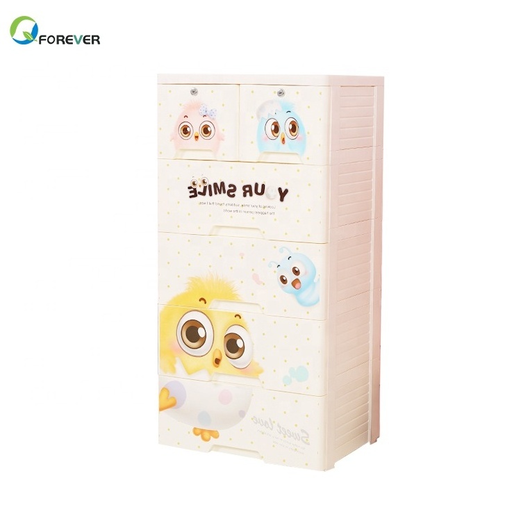 Simple Design Cartoon Wooden Baby Clothes Closet Wardrobe for Kids