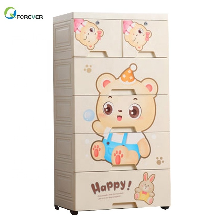 Simple Design Cartoon Wooden Baby Clothes Closet Wardrobe for Kids