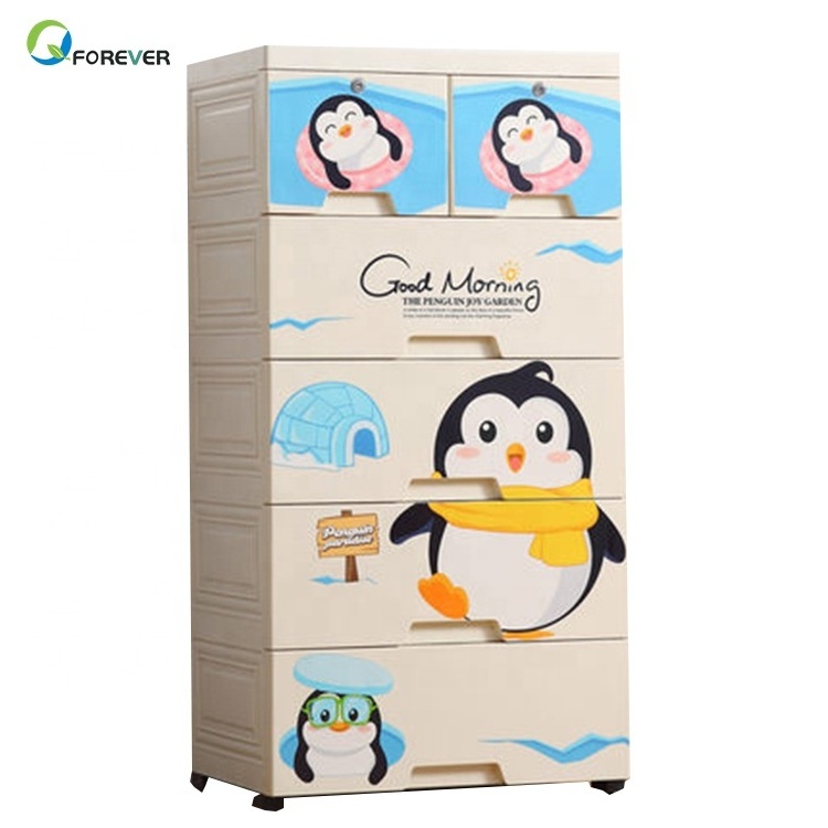 Simple Design Cartoon Wooden Baby Clothes Closet Wardrobe for Kids