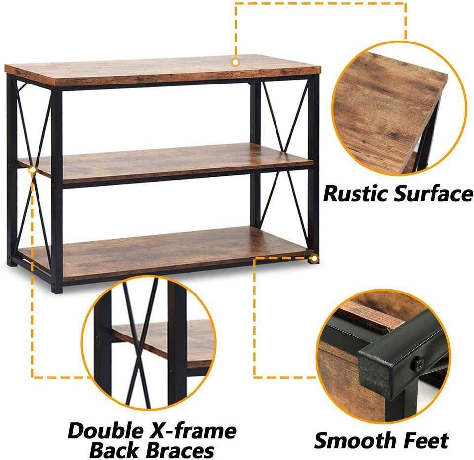 YQ Forever Rustic TV Stand 3-Tier Industrial Hallway Entryway Open Bookshelf Net Storage Living Room Bedroom Console Sofa Table