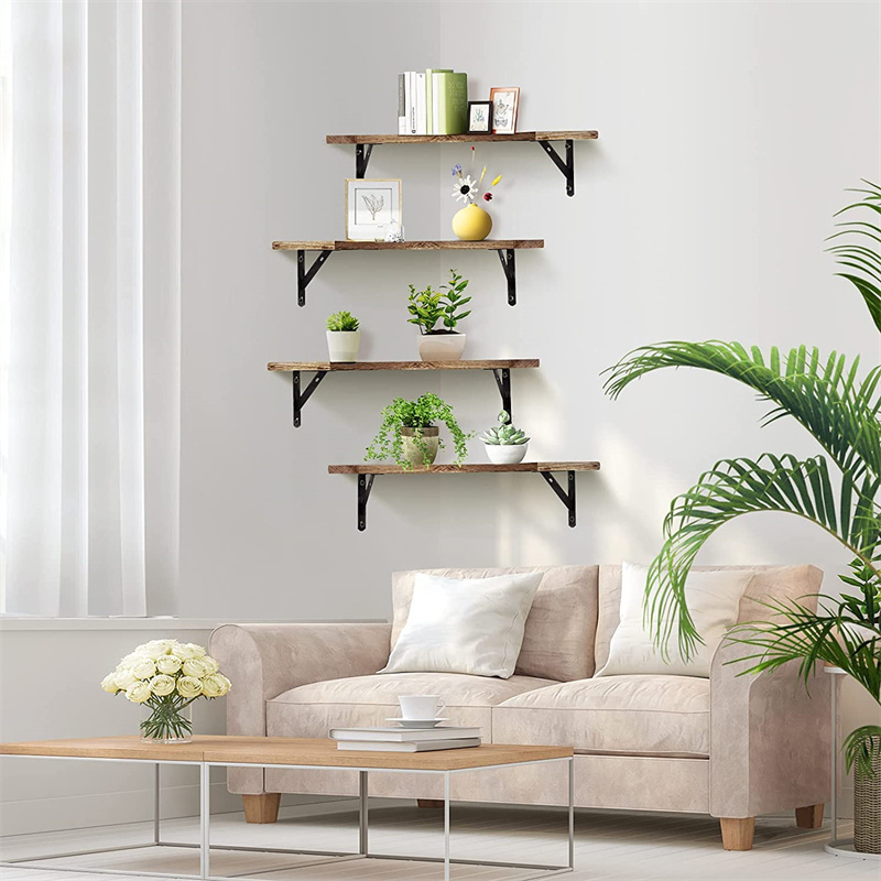 Rustic Wall Mounted Corner Floating Shelves For Bedroom and Home Decoration