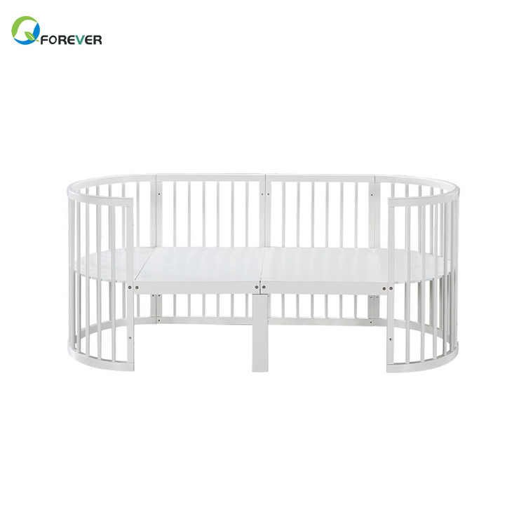 Crib Multi-Function Oval Bed Green Poplar Wood Children'S Bed Baby Treasure Round Bed