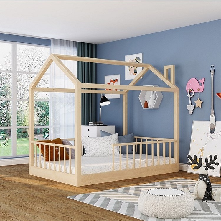 Nordic Style Solid Wood Baby Child Student Single Double Princess Bed Wooden Frame Photography Photo House Props Bed