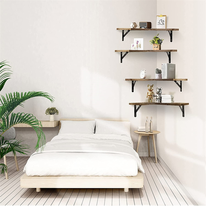 Rustic Wall Mounted Corner Floating Shelves For Bedroom and Home Decoration