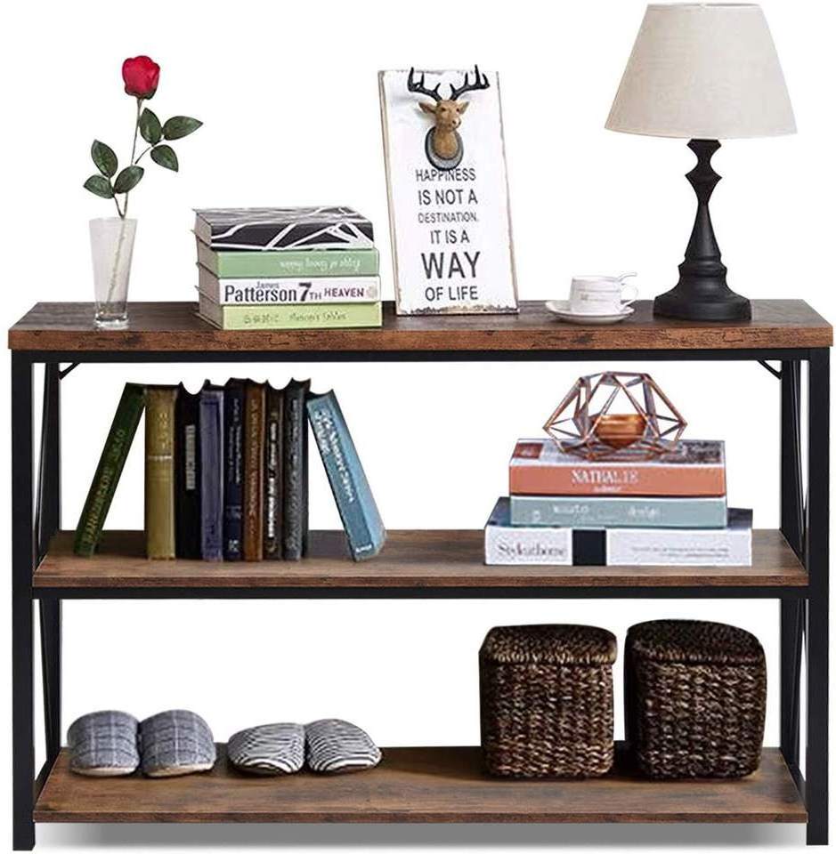 YQ Forever Rustic TV Stand 3-Tier Industrial Hallway Entryway Open Bookshelf Net Storage Living Room Bedroom Console Sofa Table