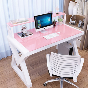 YQ Forever Study Table Workstation Desk Tempered glass Table Top Office Desk Computer Table With Bookshelf