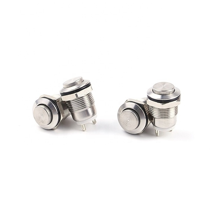 12-P10Y-S 12mm Flat Round 1NO 2 Pin Position Stainless Steel Momentary Latching Metal On Off Push Button Switches