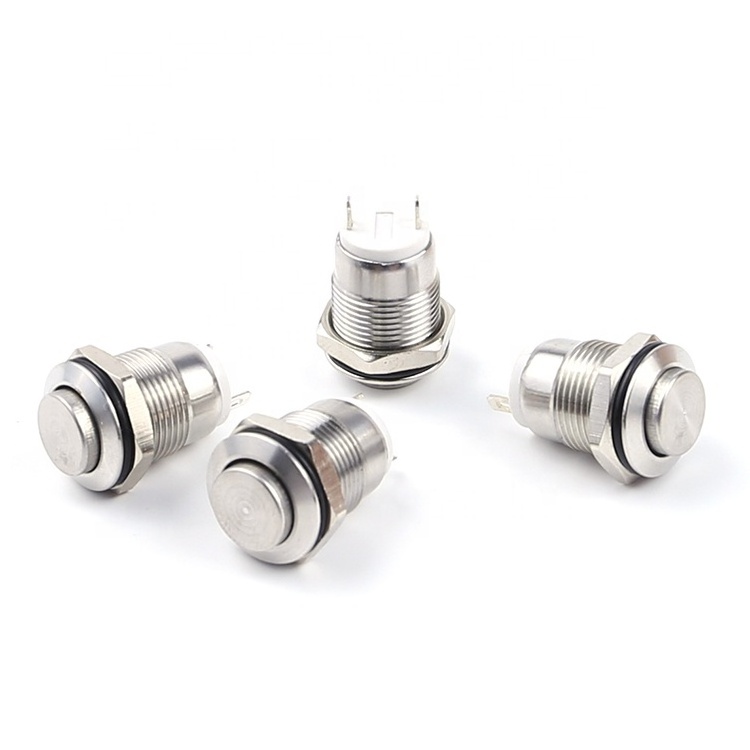 12-P10Y-S 12mm Flat Round 1NO 2 Pin Position Stainless Steel Momentary Latching Metal On Off Push Button Switches