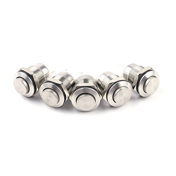 12-P10Y-S 12mm Flat Round 1NO 2 Pin Position Stainless Steel Momentary Latching Metal On Off Push Button Switches