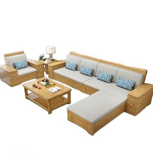 YQ JENMW New Chinese style solid wood sofa combination living room storage fabric corner sofa complete furniture