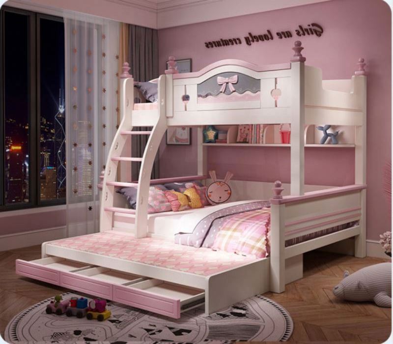 YQ JENMW Bunk bed mother and child two-layer children's bed girl princess bed with slide