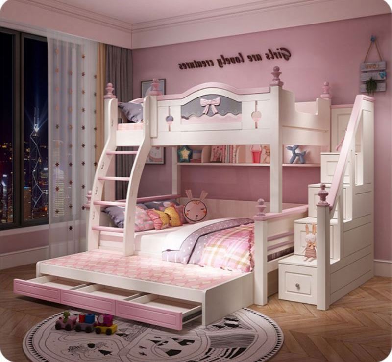 YQ JENMW Bunk bed mother and child two-layer children's bed girl princess bed with slide