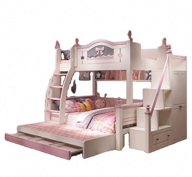 YQ JENMW Bunk bed mother and child two-layer children's bed girl princess bed with slide