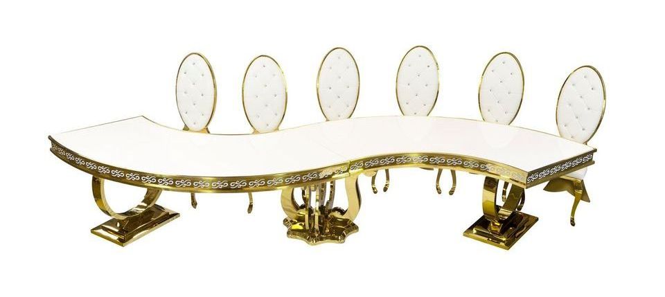 S-shaped serpentine gold leg glass top tables for luxury wedding