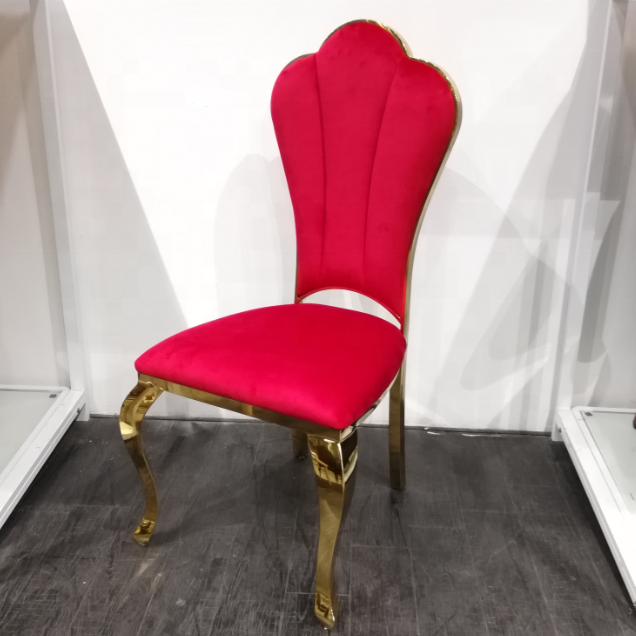 Modern commercial metal gold legs red velvet hotel lobby dinning restaurant events wedding dining room chair