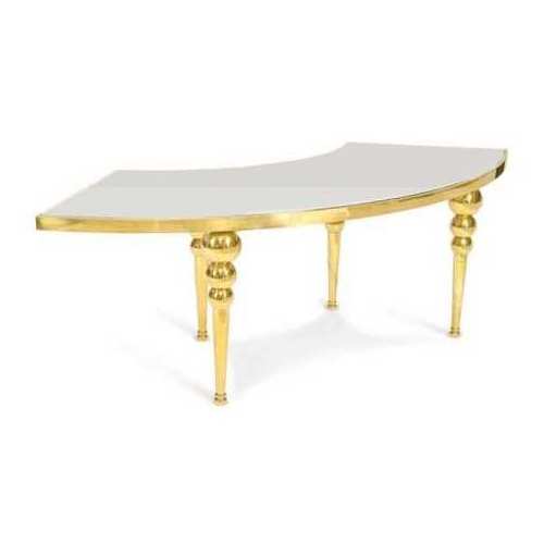 Gold half moon glass top stainless steel curevd banquet wedding table