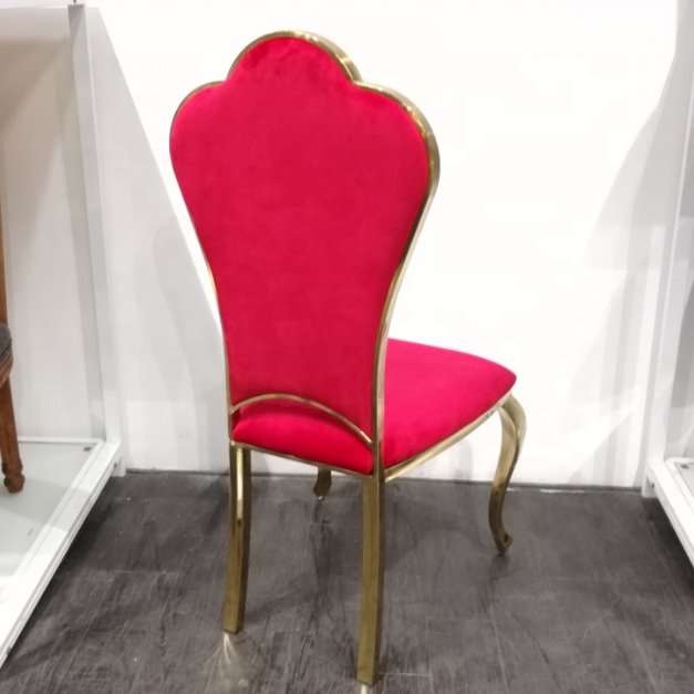 Modern commercial metal gold legs red velvet hotel lobby dinning restaurant events wedding dining room chair