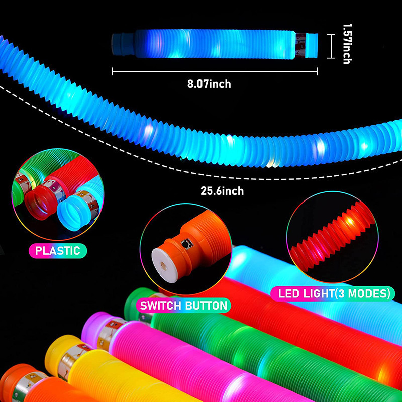 Light up POP Pipe for Kids' Birthday Decoration Party Supplies LED Fidget Tubes Stretch Tubes Dance Disco Party Accessories