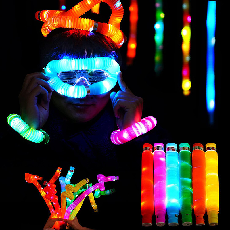 Light up POP Pipe for Kids' Birthday Decoration Party Supplies LED Fidget Tubes Stretch Tubes Dance Disco Party Accessories