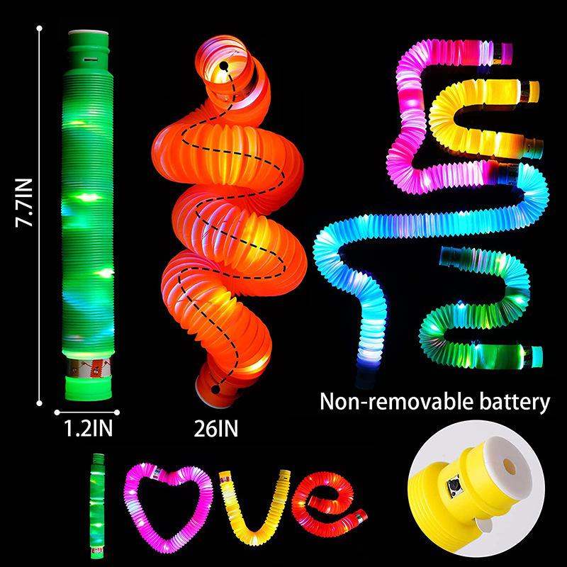 Light up POP Pipe for Kids' Birthday Decoration Party Supplies LED Fidget Tubes Stretch Tubes Dance Disco Party Accessories