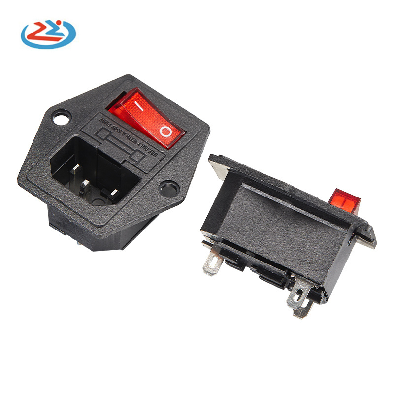 AC Power Socket Switch With Lamp With Fuse Holder With Ear 10A 250VAC 3 Pin iec320 C14 inlet connector plug