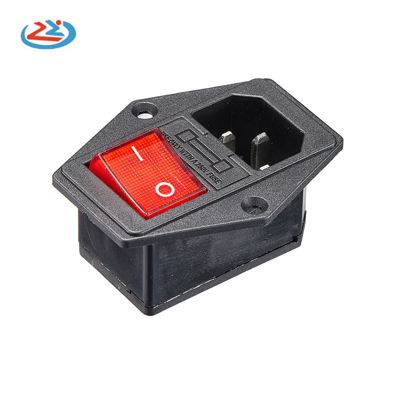 AC Power Socket Switch With Lamp With Fuse Holder With Ear 10A / 250V 10A 250VAC 3 Pin iec320 C14 inlet connector plug