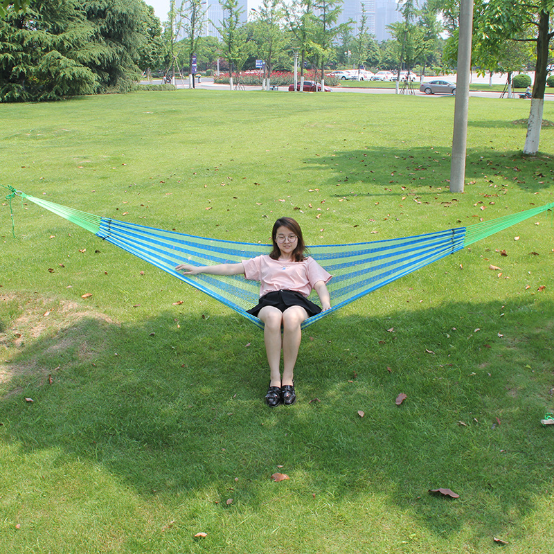 Outdoor 2 Person Portable Hammock Heavy Duty Beach Hand-woven Cotton Ropes Mesh Net Hammock