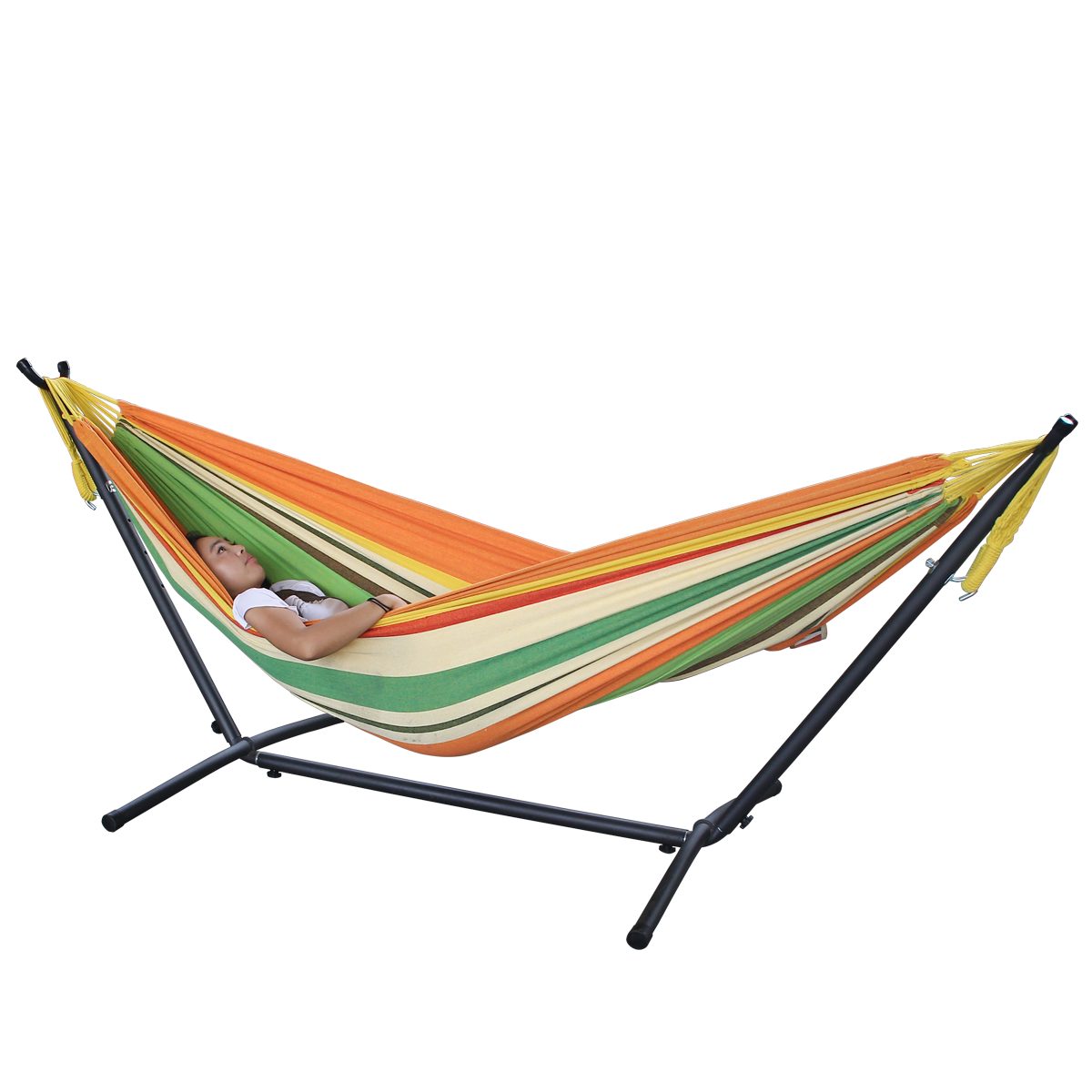 Double Hammock 2 Person Cotton Canvas Hammock 450 lbs Portable Camping Hammock with Carrying Bag Two Anti Roll Balance Beam Meta