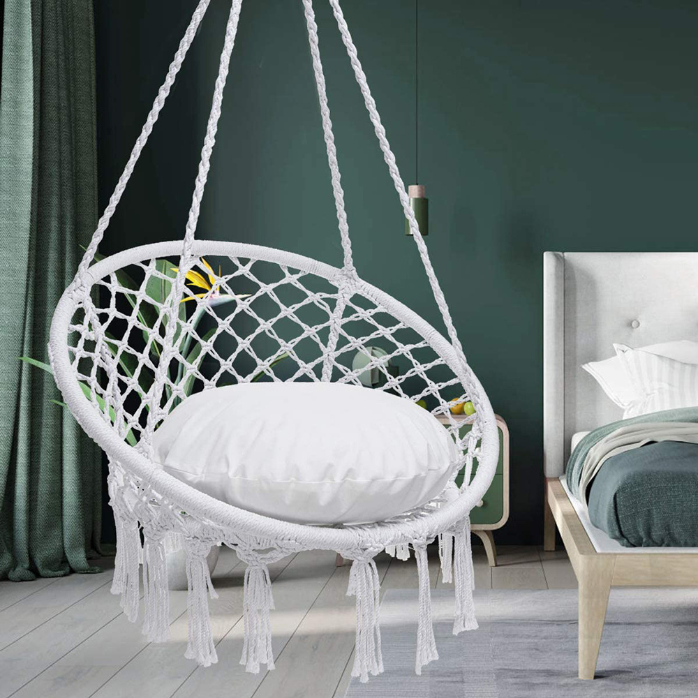 Hammock Chair Macrame Swing Hanging Cotton Rope Macrame Hammock Swing Chair For Indoor Outdoor Home Patio Porch Deck Yard