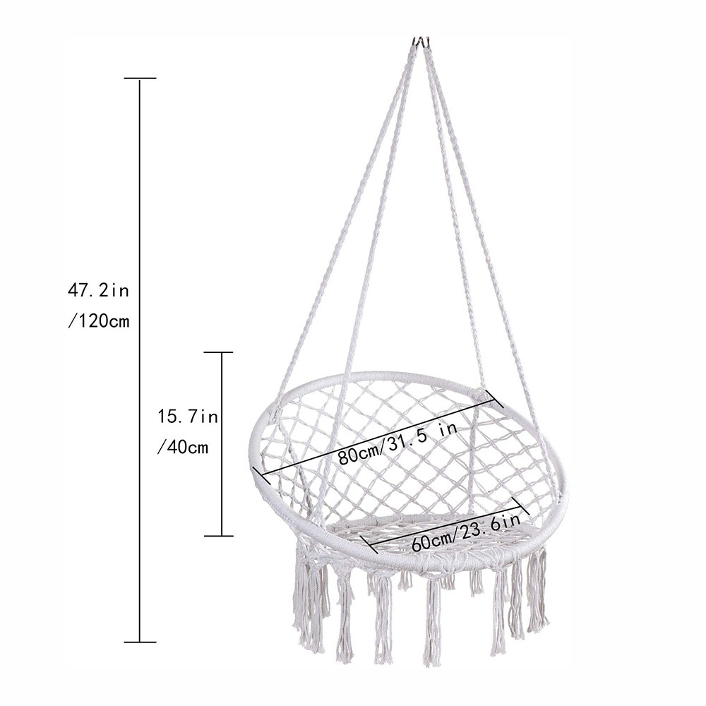 Hammock Chair Macrame Swing Hanging Cotton Rope Macrame Hammock Swing Chair For Indoor Outdoor Home Patio Porch Deck Yard