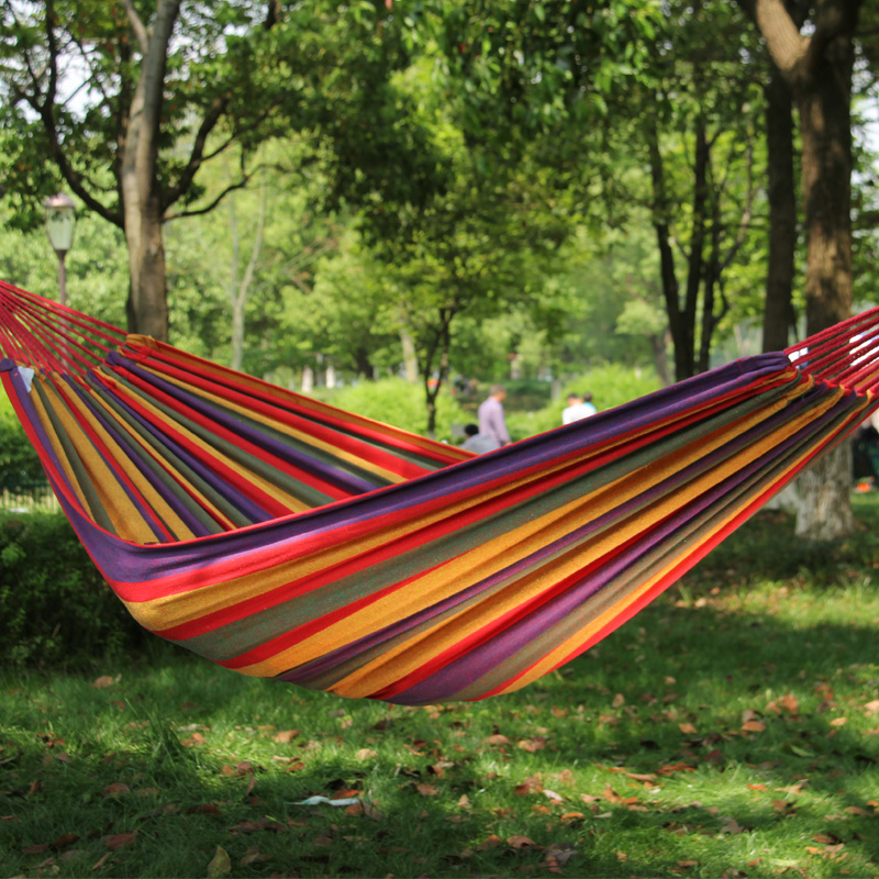 Canvas Cotton Fabric Hammock Up To Single Person Canvas Cotton Hammock With Tree Straps & Carrying Bag For Patio Porch Garden