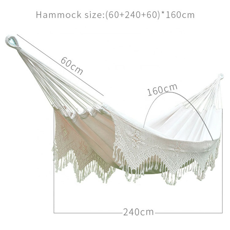 High Quality Boho Style 2 Person Portable Beach Cotton Canvas Cloth Hammock Backyard Leisure Hammock