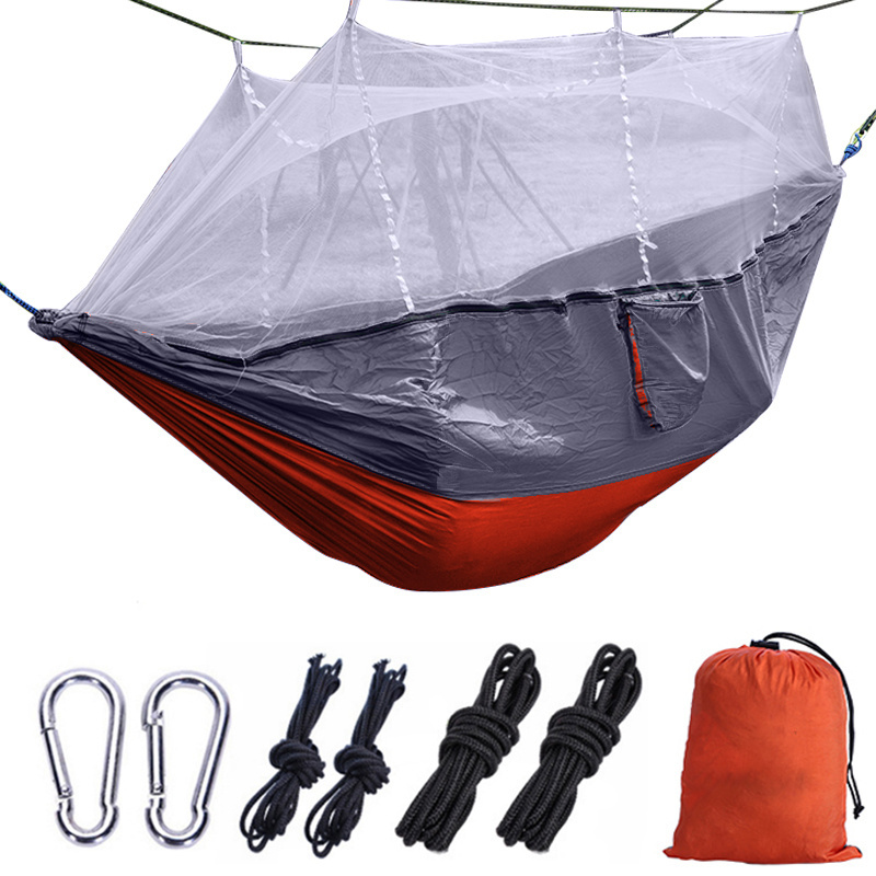 Outdoor Windproof Portable Nylon Camping 260*140cm Hammock Camouflage Covered Hammocks With Mosquito Netting