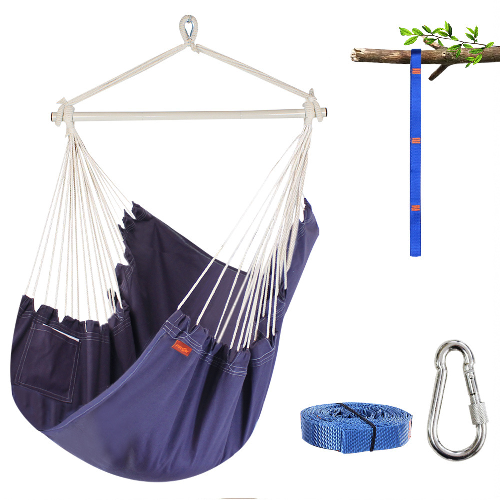 Hammock Chair Hanging Rope Swing Max 500 Lbs 2 Cushions Included Steel Spreader Bar With Anti-slip Rings For Any Space