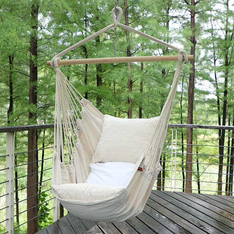 Hammock Chair Hanging Rope Swing Max 500 Lbs 2 Cushions Included Steel Spreader Bar With Anti-slip Rings For Any Space