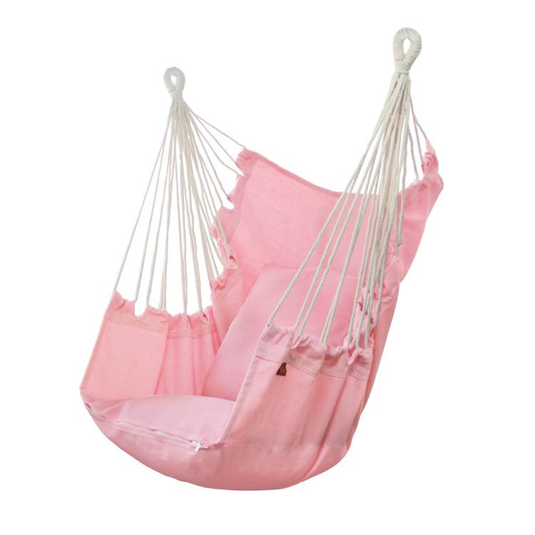 Hammock Chair Hanging Rope Swing Seat For Indoor Outdoor Soft Durable Cotton Canvas 2 Cushions Included Rainbow Stripe Swing