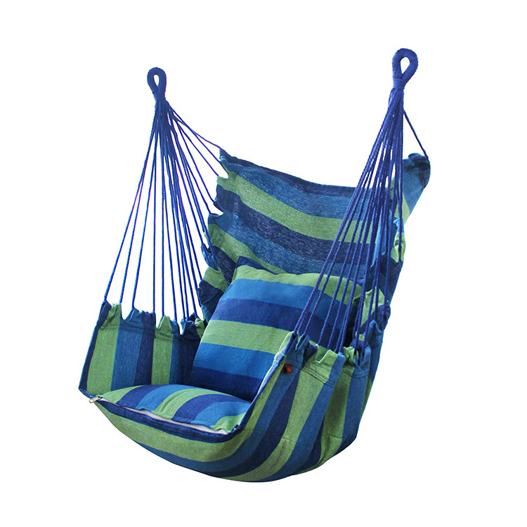 Hammock Chair Hanging Rope Swing Seat For Indoor Outdoor Soft Durable Cotton Canvas 2 Cushions Included Rainbow Stripe Swing