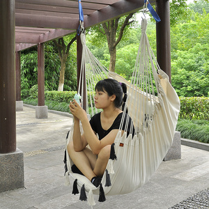 Hanging Rope Hammock Chair Swing And White Fringe Swings Outdoor Chair With Wooden Bar Leisure Garden Swing Chair