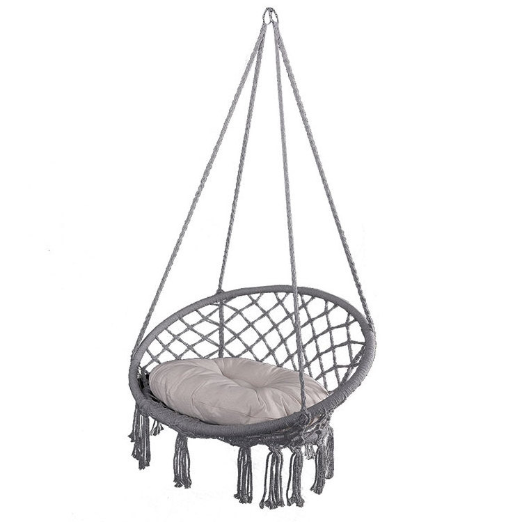 Outdoor Garden Round Handmade Cotton Rope Hanging Seat Macrame Hammock Hanging Chair